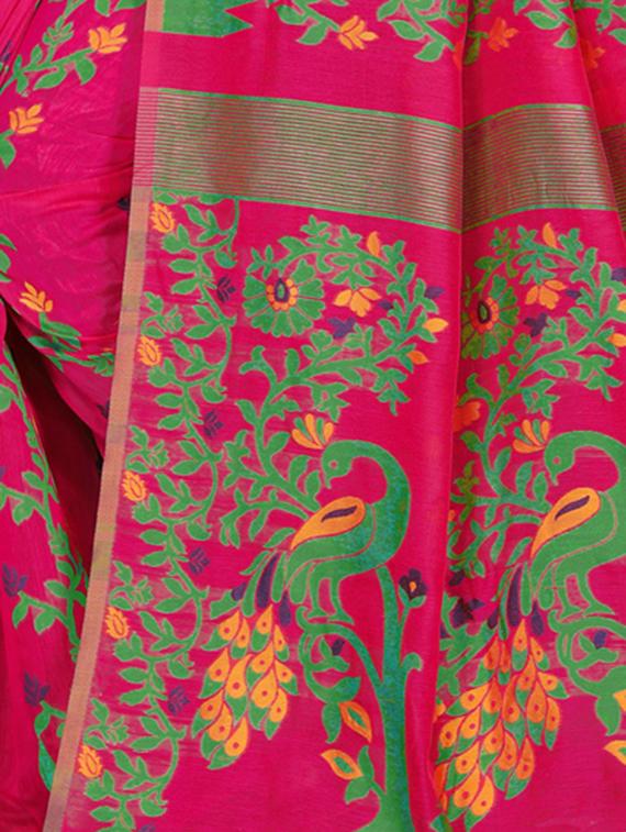 jacquard work jamdani saree with blouse - 18649516 - Zoom Image - 5