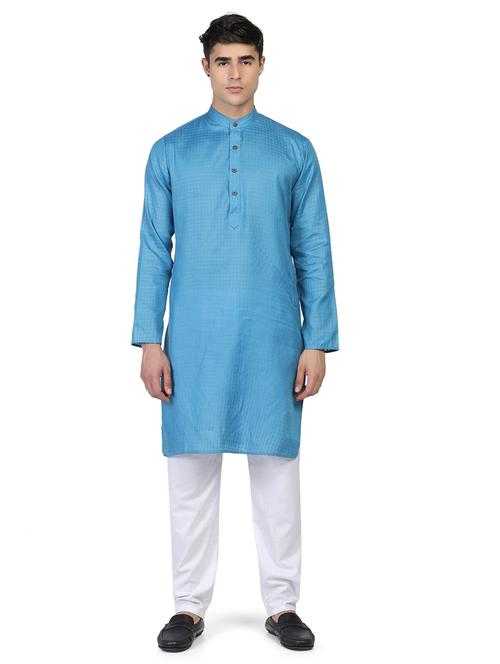 mandarin neck checkered long kurta - 18650571 - Standard Image - 1