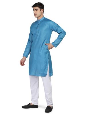 mandarin neck checkered long kurta - 18650571 - Standard Image - 2
