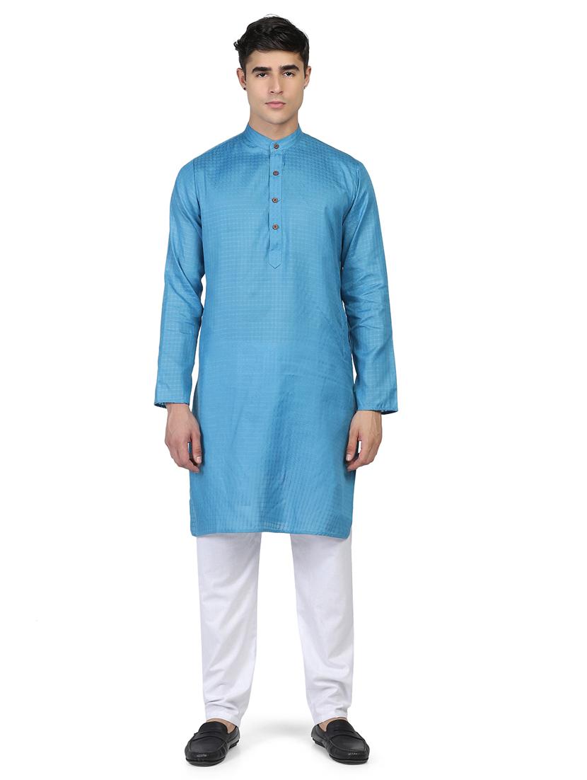 mandarin neck checkered long kurta - 18650571 - Zoom Image - 1