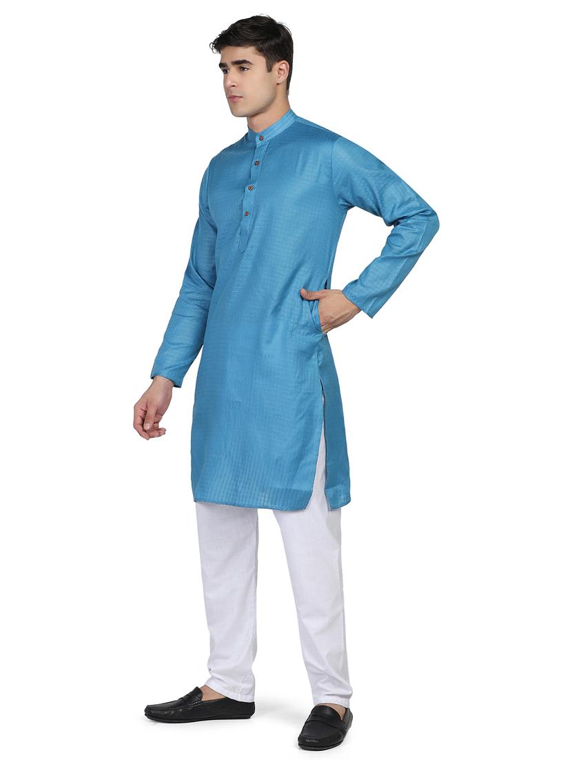 mandarin neck checkered long kurta - 18650571 - Zoom Image - 2