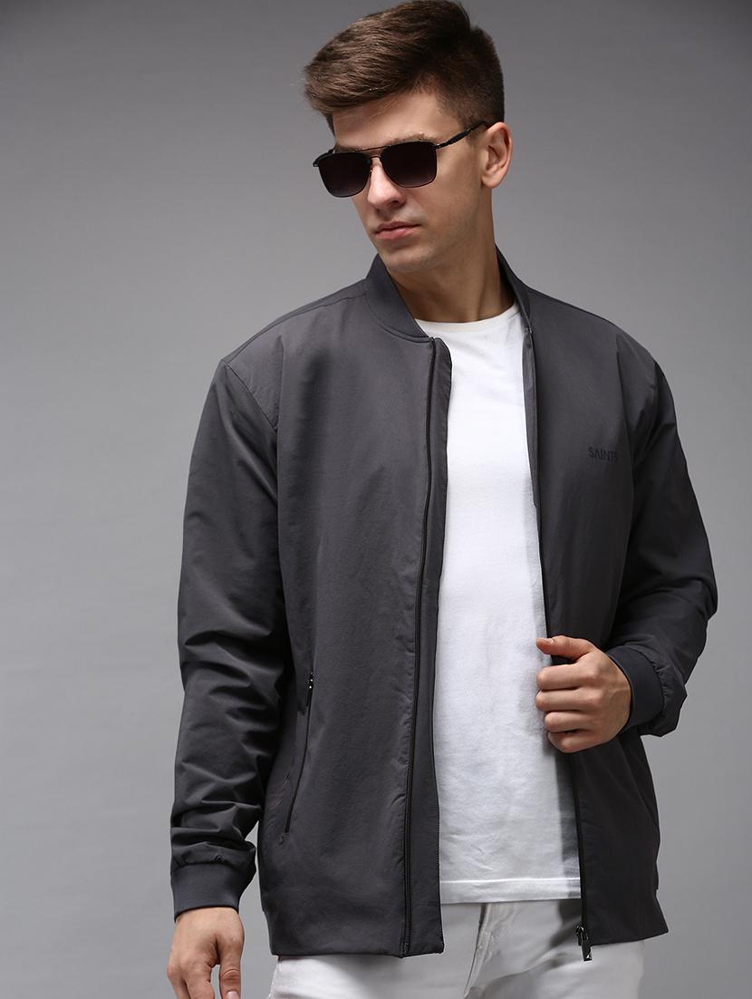 zip up solid casual jacket - 18650969 - Zoom Image - 2