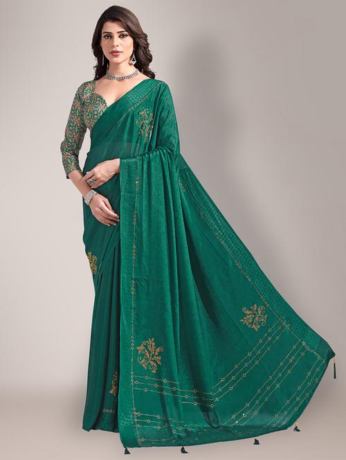 embroidered saree with blouse piece with blouse - 18651043 - Standard Image - 1