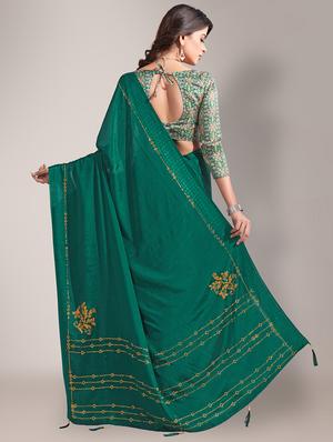 embroidered saree with blouse piece with blouse - 18651043 - Standard Image - 3