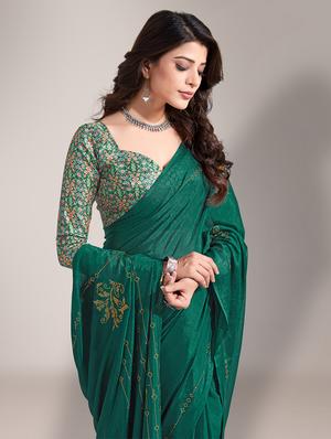 embroidered saree with blouse piece with blouse - 18651043 - Standard Image - 4