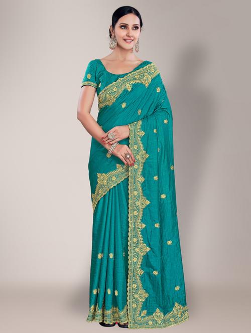 embroidered saree with blouse piece with blouse - 18651178 - Standard Image - 1