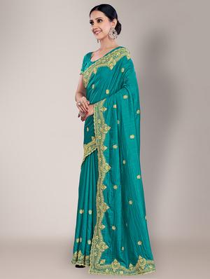 embroidered saree with blouse piece with blouse - 18651178 - Standard Image - 2