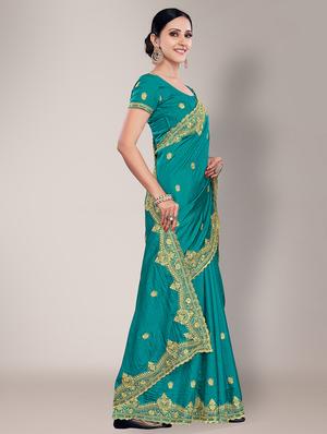 embroidered saree with blouse piece with blouse - 18651178 - Standard Image - 3