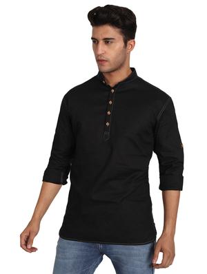 mandarin neck solid short kurta - 18656066 - Standard Image - 2