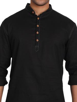 mandarin neck solid short kurta - 18656066 - Standard Image - 5