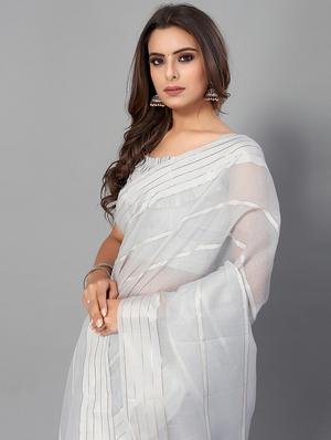 striped handloom saree with blouse - 18656436 - Standard Image - 3