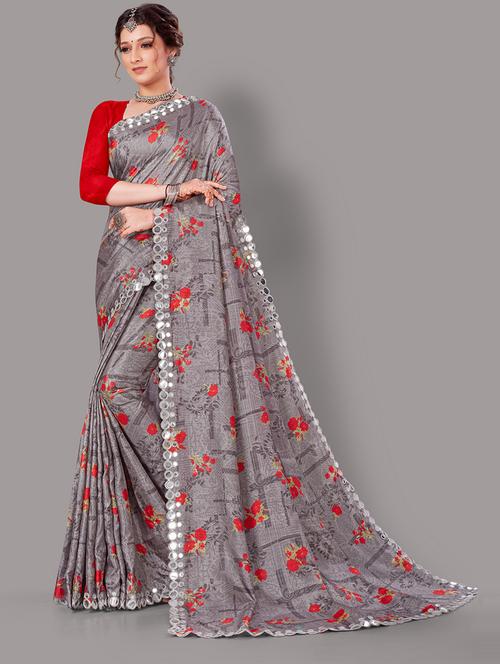 floral printed silk saree with blouse - 18679604 - Standard Image - 1