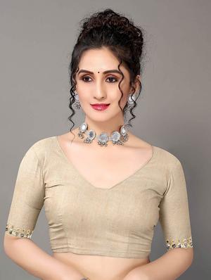 beige georgette plain saree with blouse - 18685840 - Standard Image - 3
