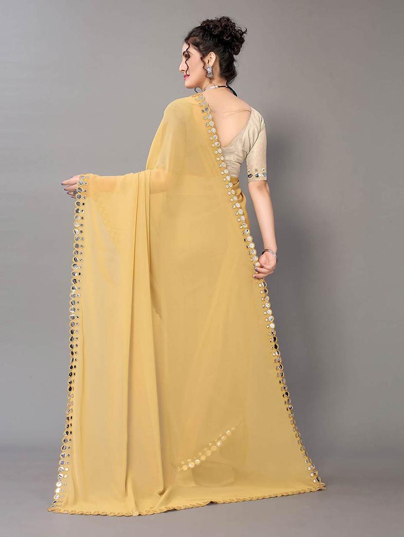beige georgette plain saree with blouse - 18685840 - Zoom Image - 2