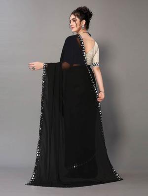 black georgette plain saree with blouse - 18685841 - Standard Image - 2