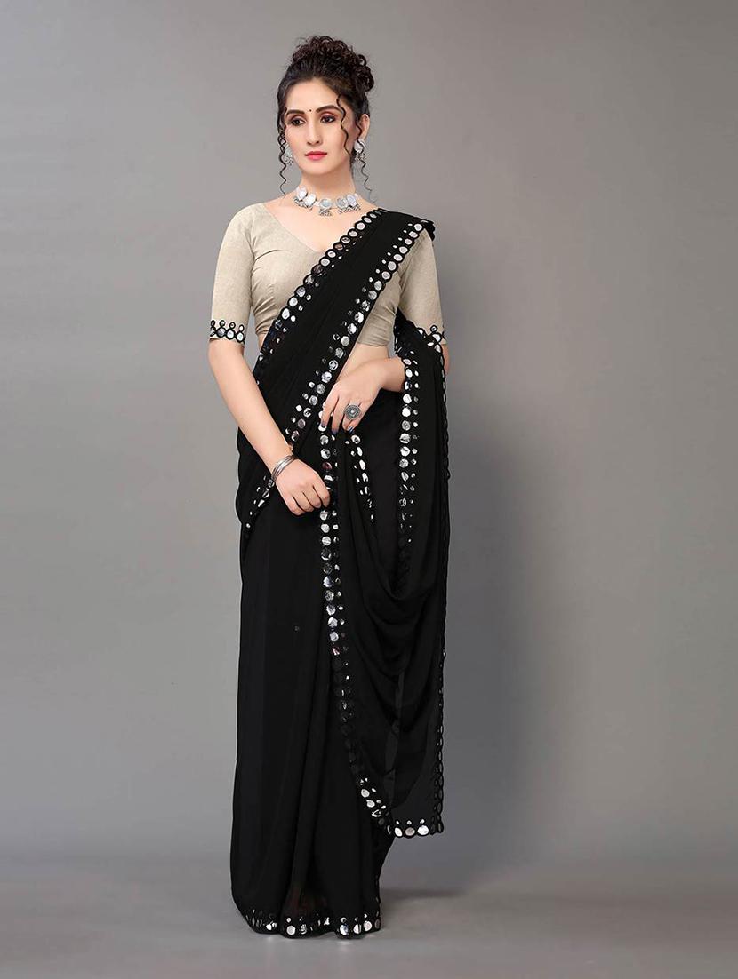 black georgette plain saree with blouse - 18685841 - Zoom Image - 1