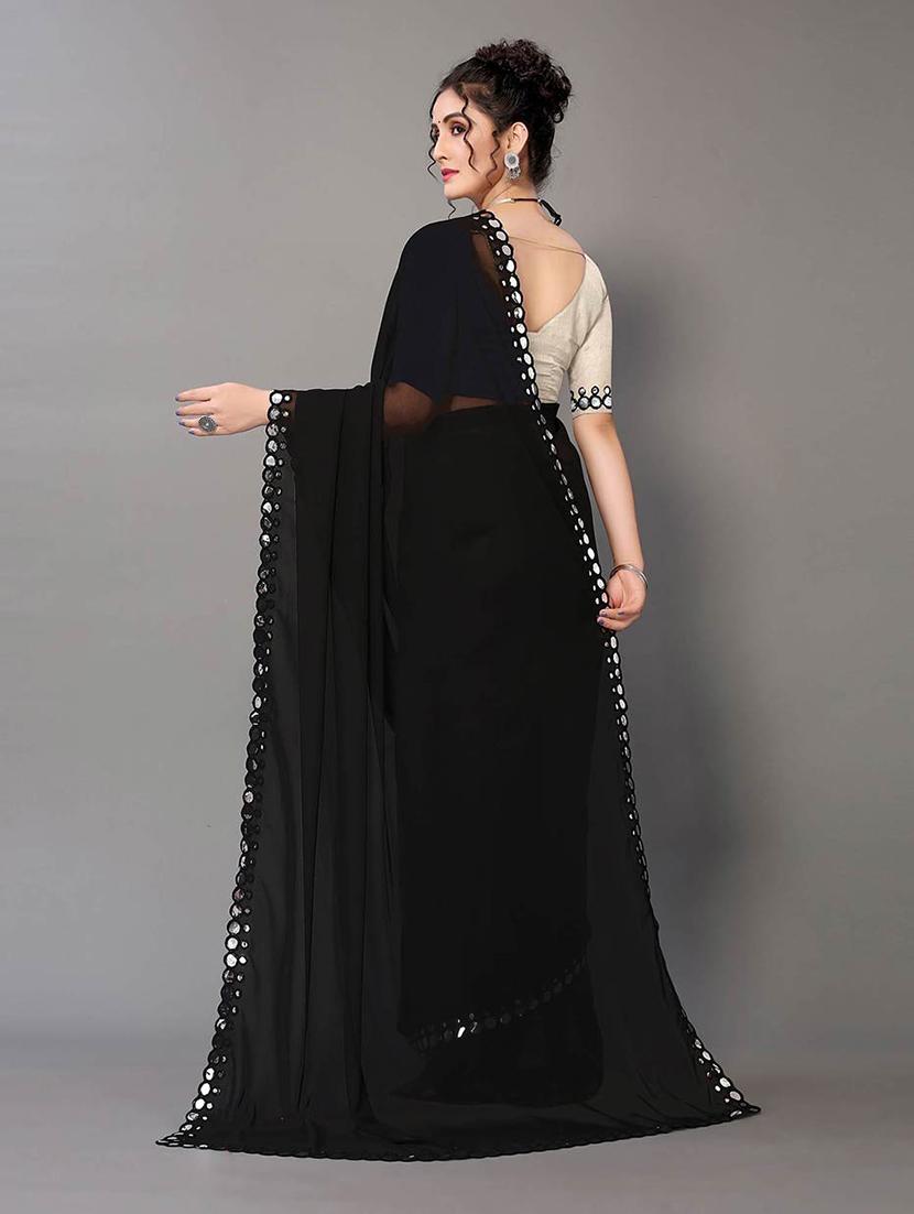 black georgette plain saree with blouse - 18685841 - Zoom Image - 2
