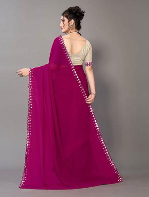 magenta georgette plain saree with blouse - 18685845 - Standard Image - 2