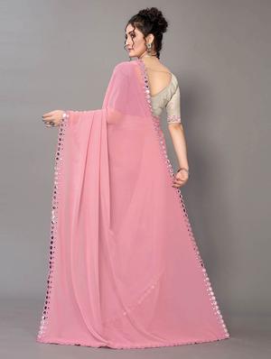 pink georgette plain saree with blouse - 18685848 - Standard Image - 2