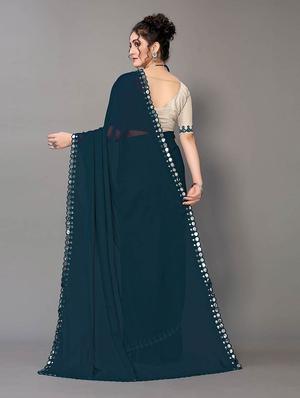 blue georgette plain saree with blouse - 18685851 - Standard Image - 2