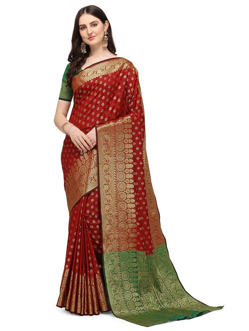 red silk banarasi saree with blouse - 18686725 - Standard Image - 1