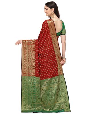 red silk banarasi saree with blouse - 18686725 - Standard Image - 2