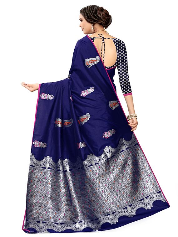 dark blue silk banarasi saree with blouse - 18686728 - Zoom Image - 2