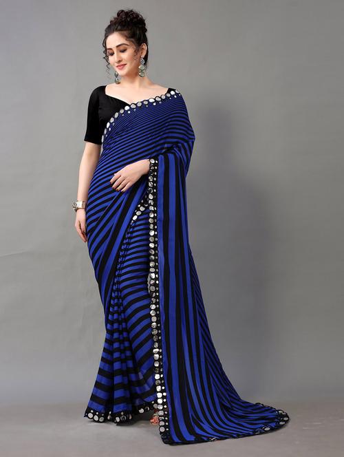 blue georgette printed saree with blouse - 18688641 - Standard Image - 1