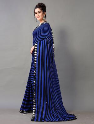 blue georgette printed saree with blouse - 18688641 - Standard Image - 3