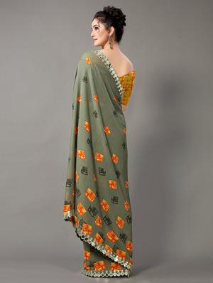 green georgette printed saree with blouse - 18688643 - Standard Image - 3