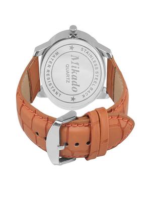 delight fashion tan leather strap and casual round analog watch for men's and boy's with 1 year warranty - 18689642 - Standard Image - 3
