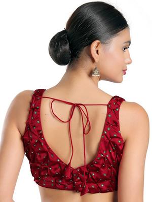 red satin embroidered blouse - 18697656 - Standard Image - 3