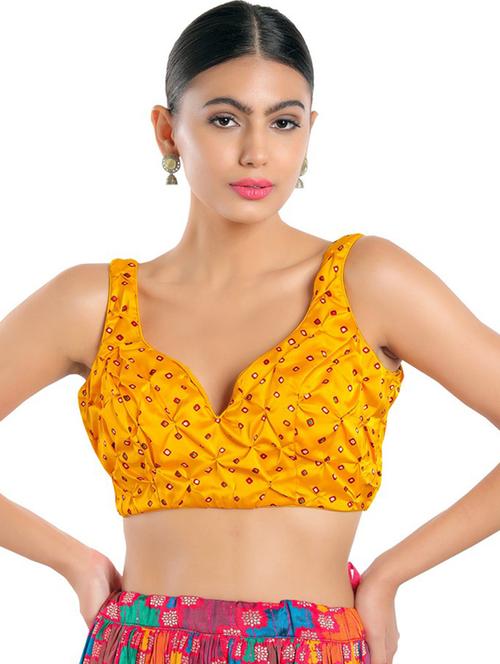 yellow satin embroidered blouse - 18697657 - Standard Image - 1