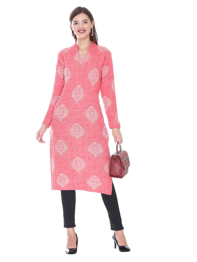 pink floral woolen kurta