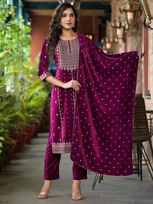 women purple kurta pant set with dupatta - 21679231 - Very Small Image - 1