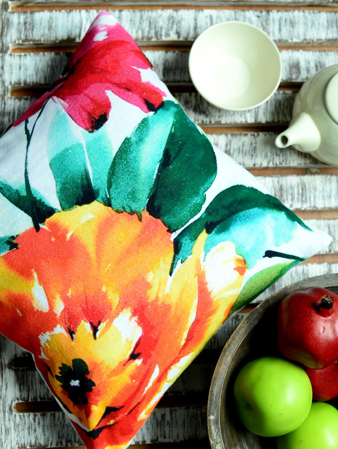 Painted Flower and Leaf Cushion Cover - 22978 - Zoom Image - 1