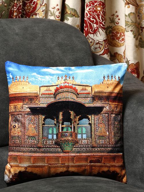 Royal City Palace of Udaipur Velvet Cushion Cover - 26446 - Very Small Image - 1