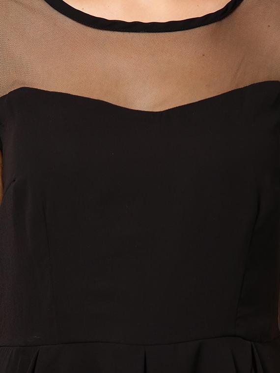 mesh panel round neck pleated dress - 26493 - Zoom Image - 4
