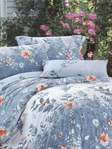 Steel Grey Floral Printed Luxury Flat Bedsheet Set - 29627 - Very Small Image - 1
