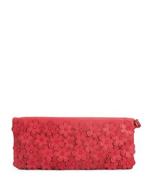 Red Clutch With Floral Applique Work - 35671 - Standard Image - 2