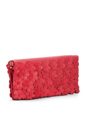 Red Clutch With Floral Applique Work - 35671 - Standard Image - 5