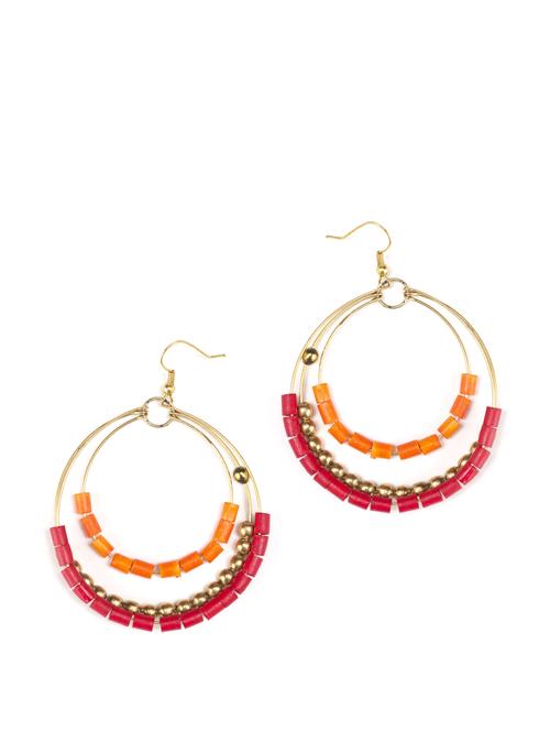 Orange and Red Beaded Danglers - 3977 - Very Small Image - 1