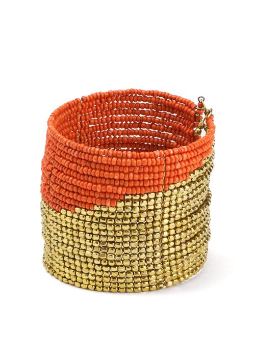 Coral and Gold Beaded Cuff - 3994 -  Standard Image - 0