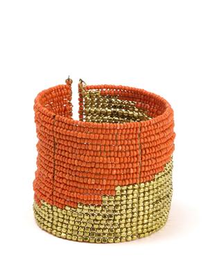 Coral and Gold Beaded Cuff - 3994 -  Standard Image - 1