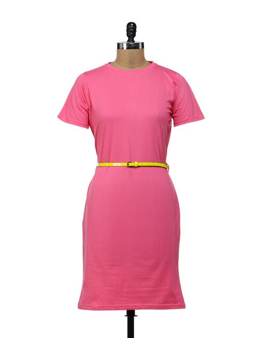 Pink Belted Short Sleeve Mini Shift Dresses - 41942 - Very Small Image - 1