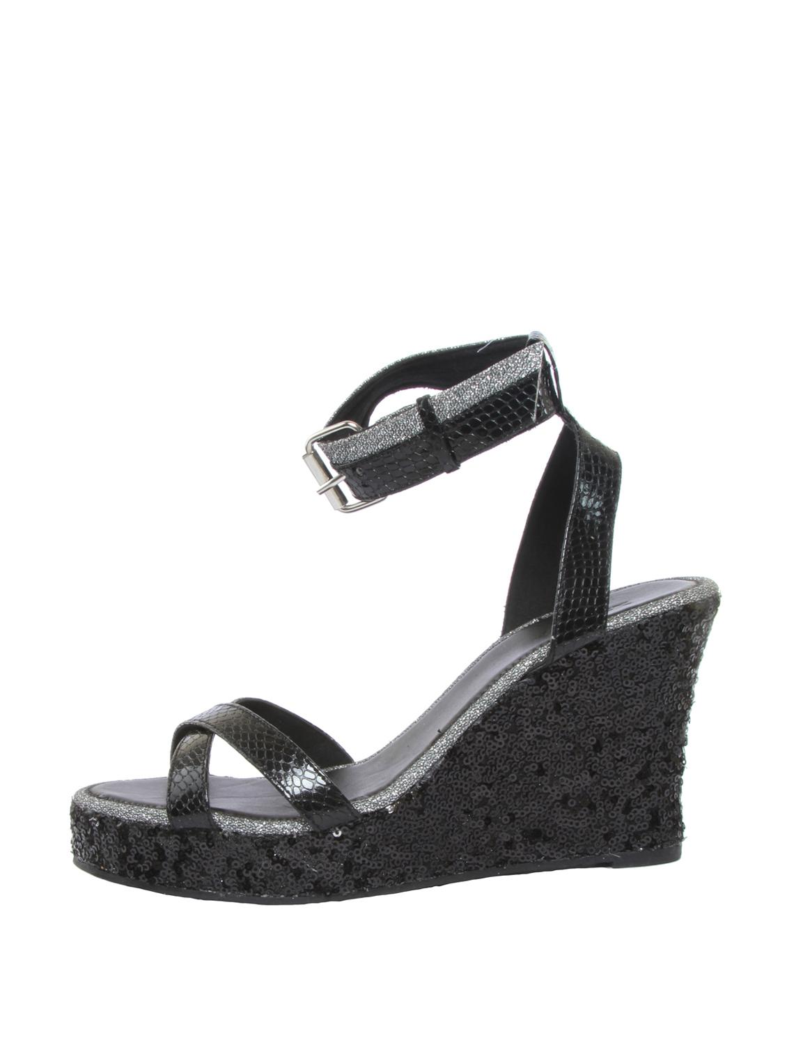 Sequin Work Black Glitter Wedges - 47904 - Zoom Image - 2