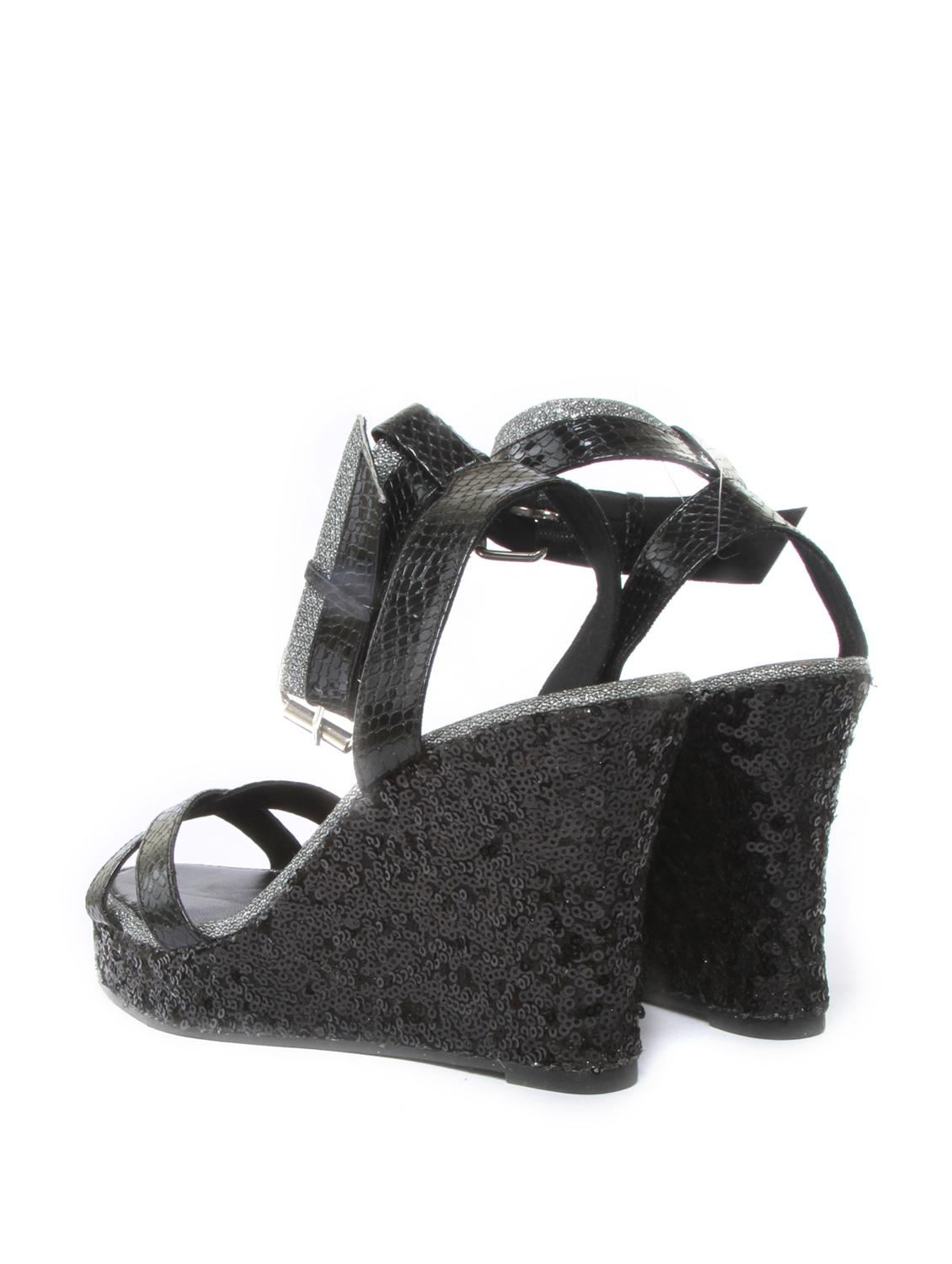 Sequin Work Black Glitter Wedges - 47904 - Zoom Image - 3