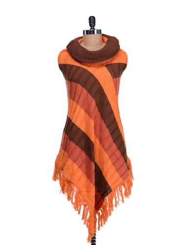 Cowl Neck Orange Poncho - 50745 - Very Small Image - 1