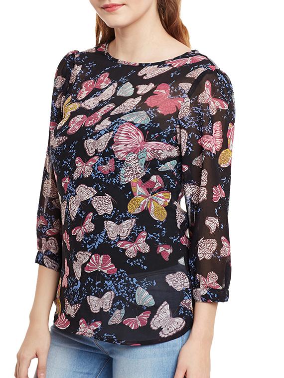 butterfly print sheer top - 51043 - Zoom Image - 2