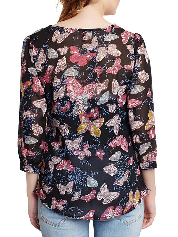 butterfly print sheer top - 51043 - Zoom Image - 3